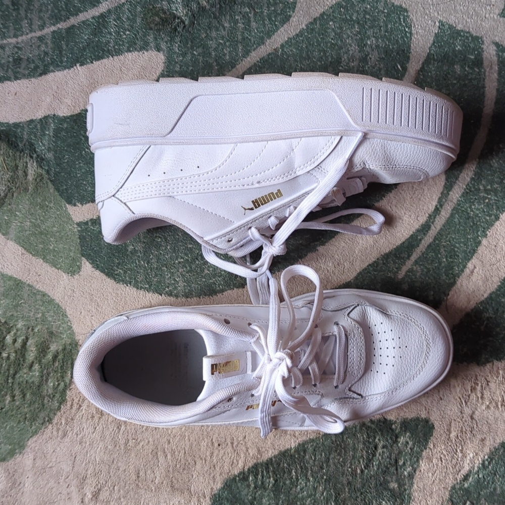 Puma white Carina platform sneaker shoes.